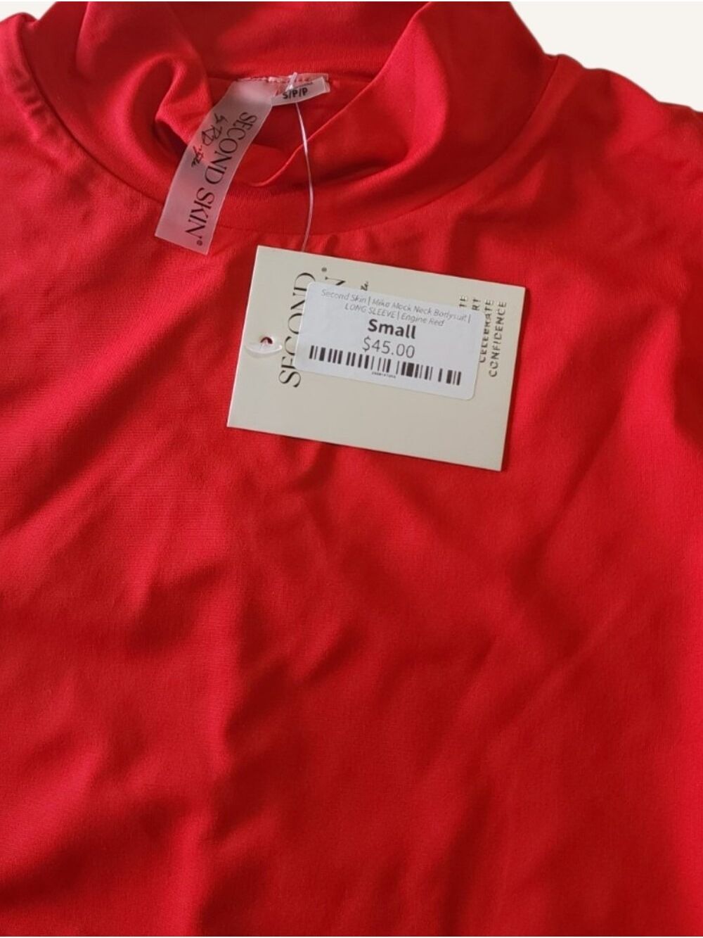 NWT RD Style Second Skin Red Double Lined Mock Neck Bodysuit Small - Picture 4 of 8